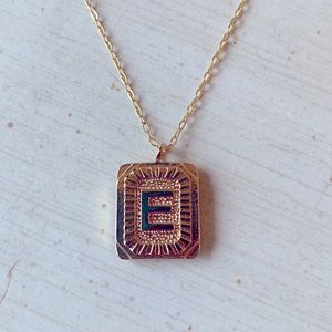 Altar’d State E alphabet letter necklace, gold